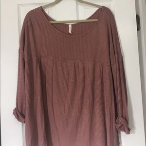 Waffle knit off the shoulder sweater
